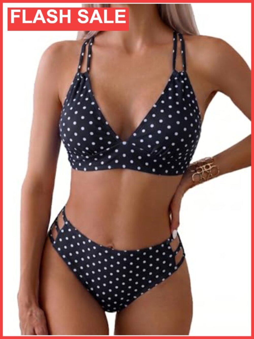 Women's Sexy V Neck Bikini Set Hollow Out Two Piece Swimsuit Cutout Mid Waist
